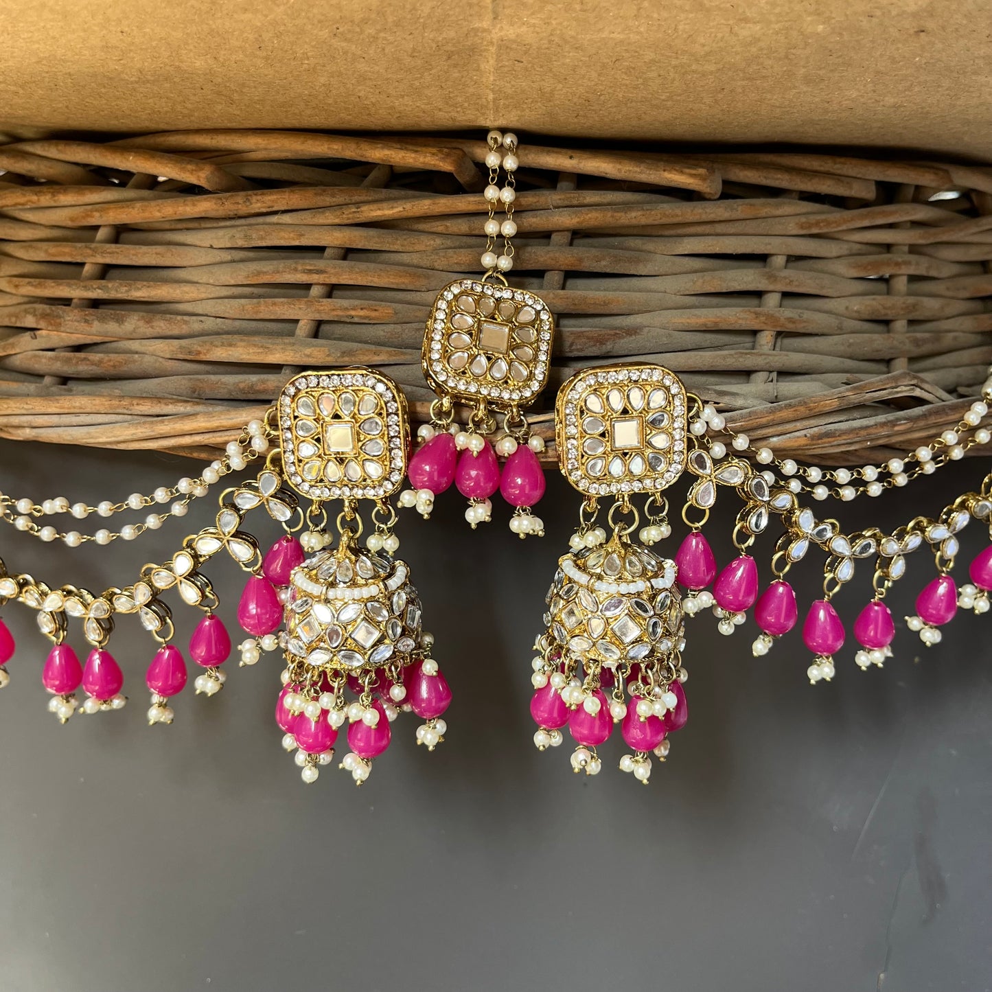 Mirror Extension Jhumka with mirror Mangtika