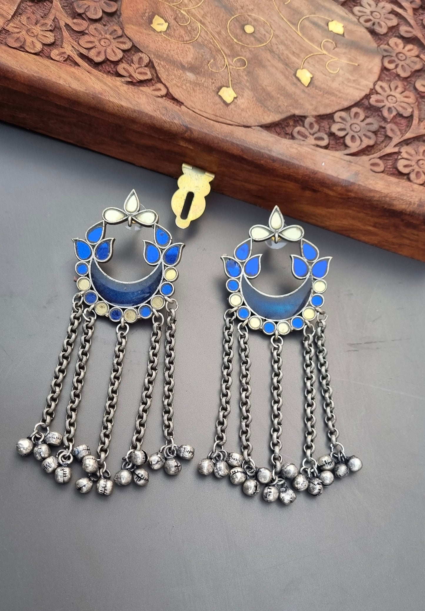 Blue Glass Brass Earrings