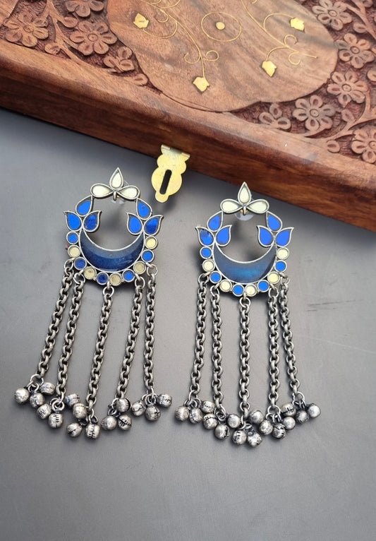 Blue Glass Brass Earrings