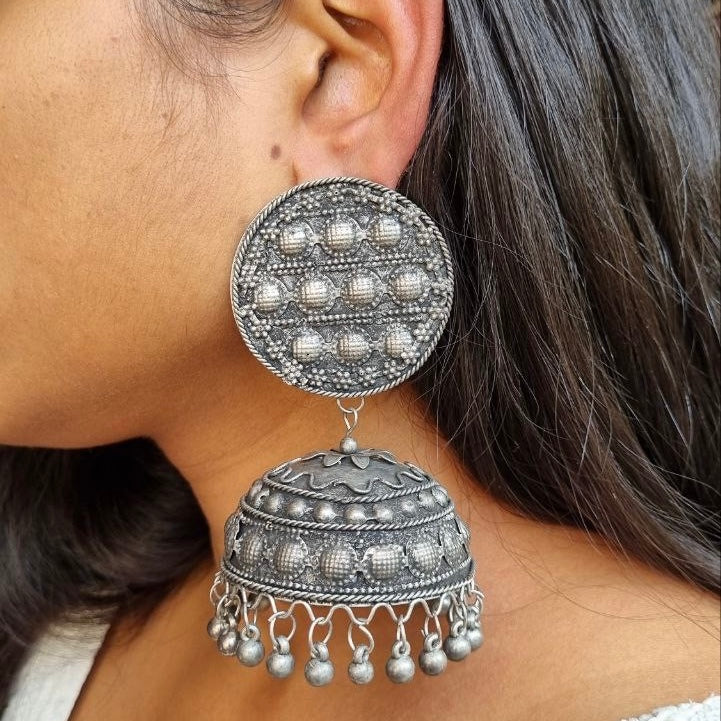Round Big Dome Oxidised Jhumka