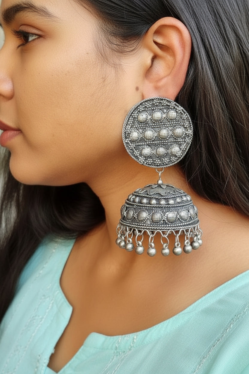 Round Big Dome Oxidised Jhumka