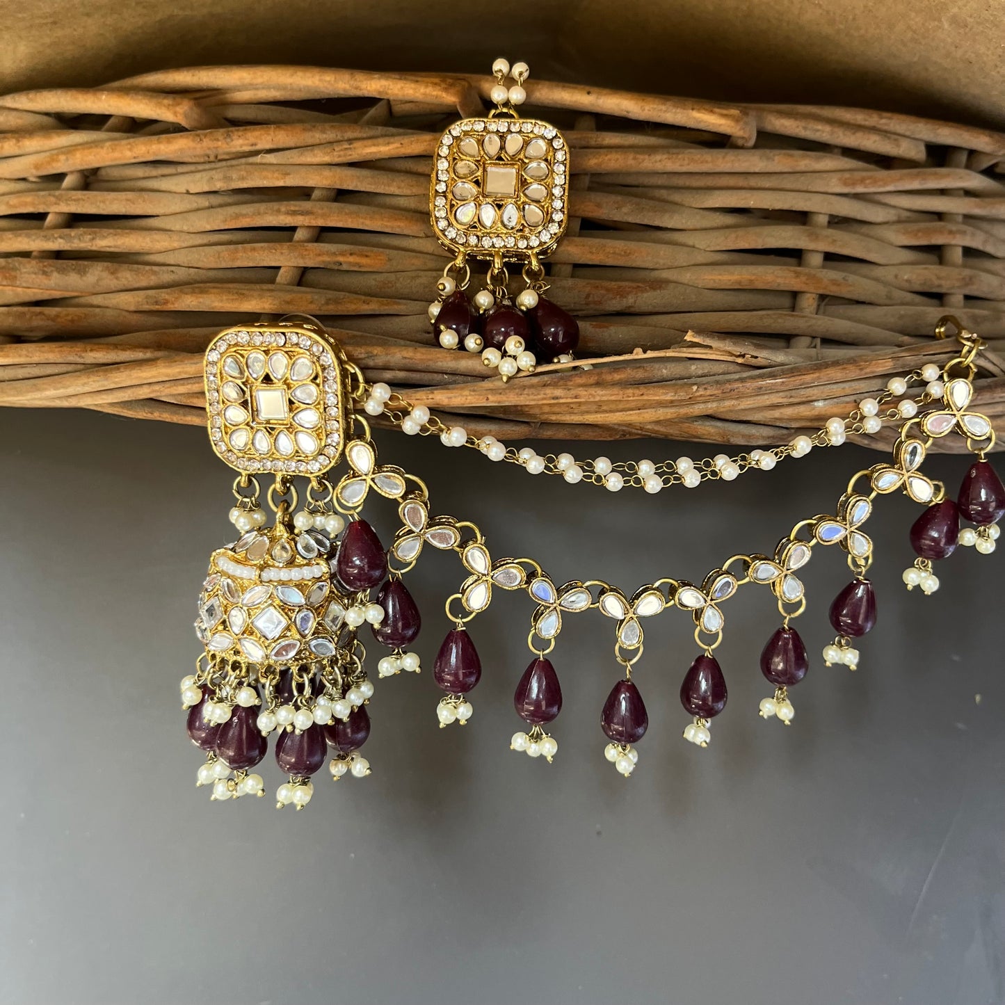 Mirror Extension Jhumka with mirror Mangtika