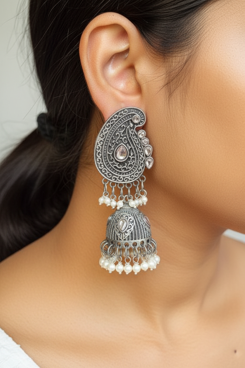 Stone oxidised Jhumka
