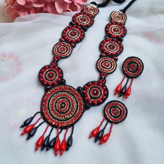 Fabric Necklace set- Red Black