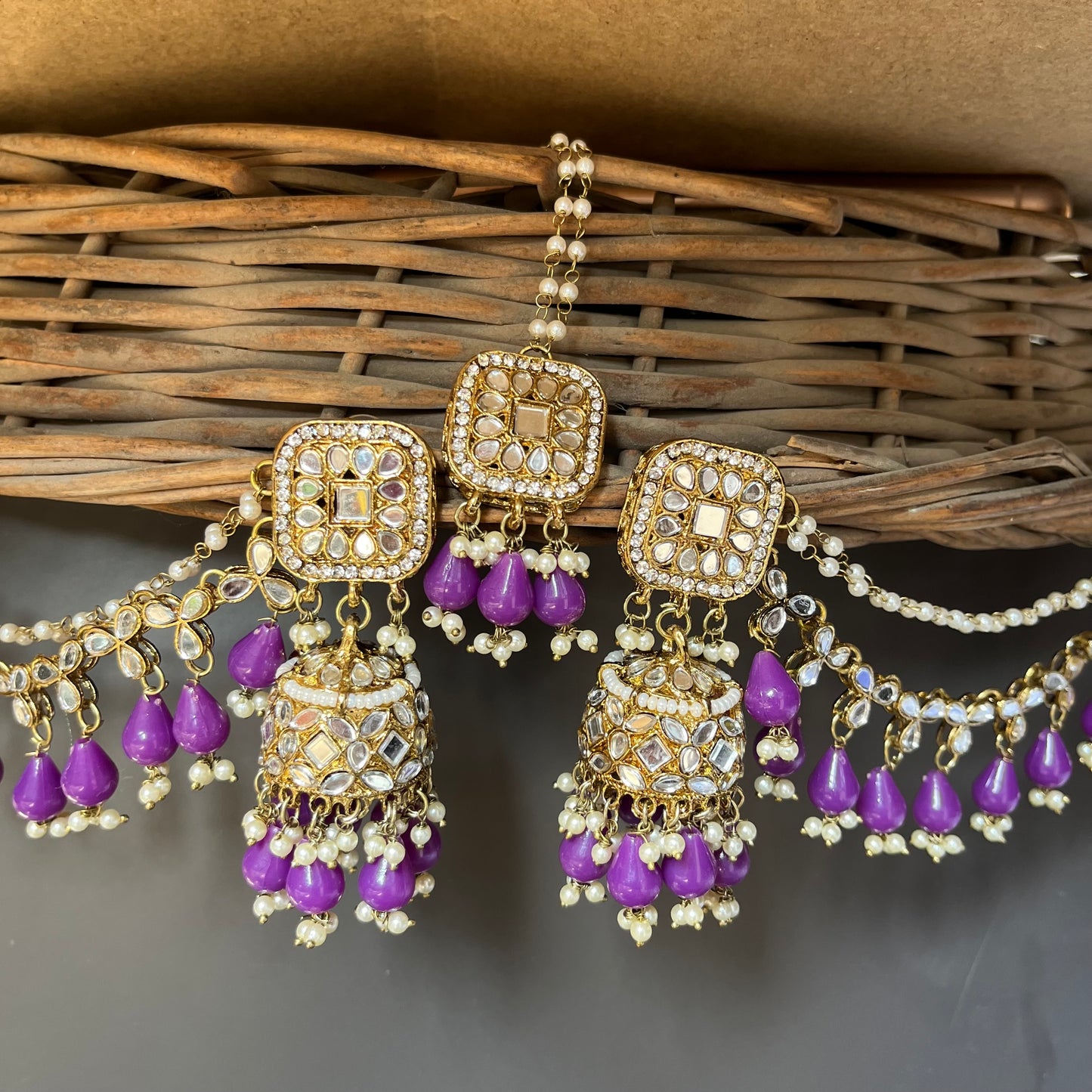 Mirror Extension Jhumka with mirror Mangtika