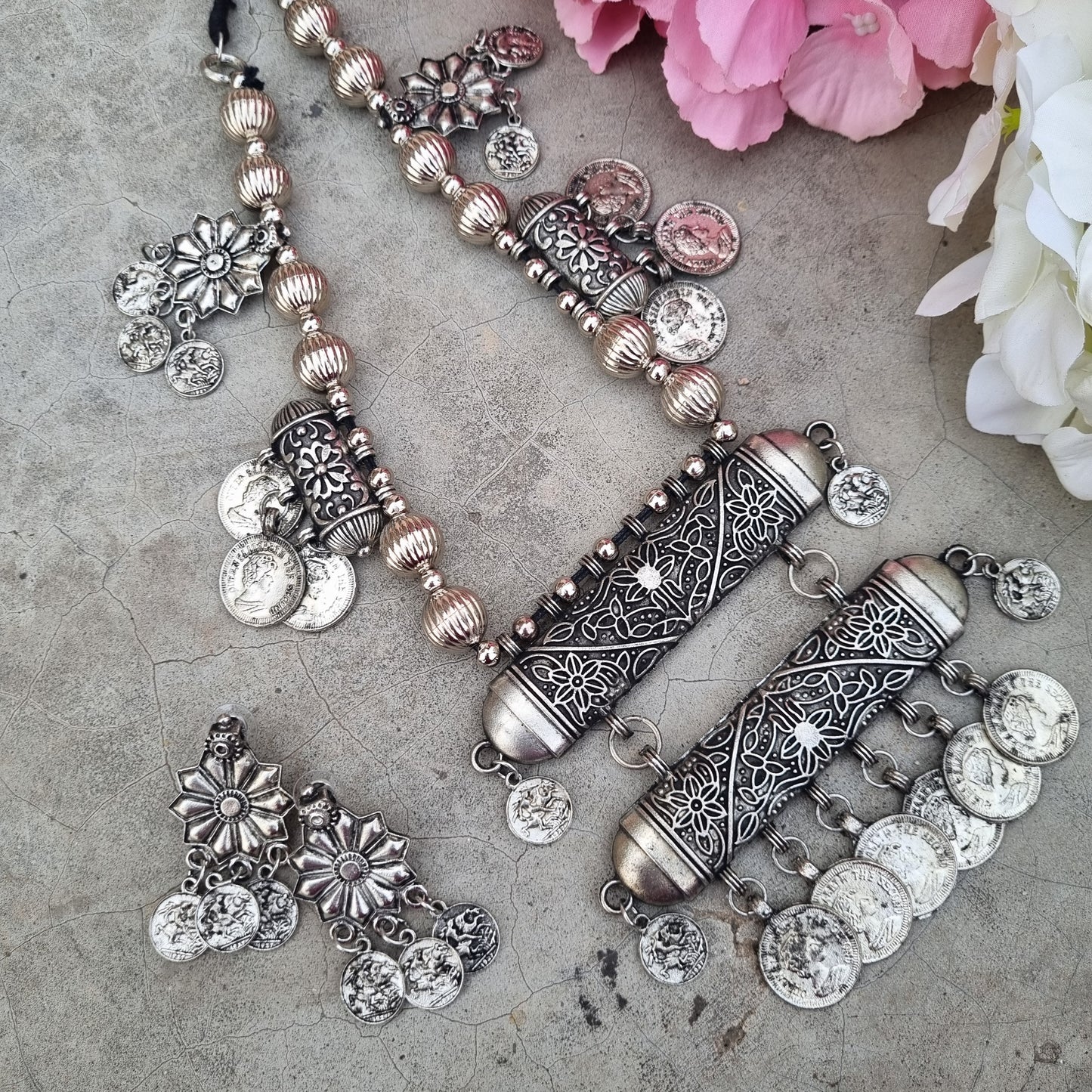 Long Tabeez Oxidised Necklace Set