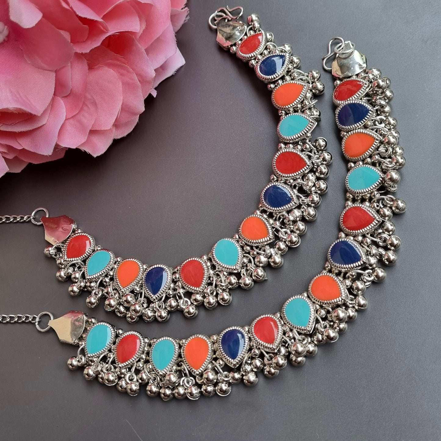 Multi Color Anklets- Oxidised