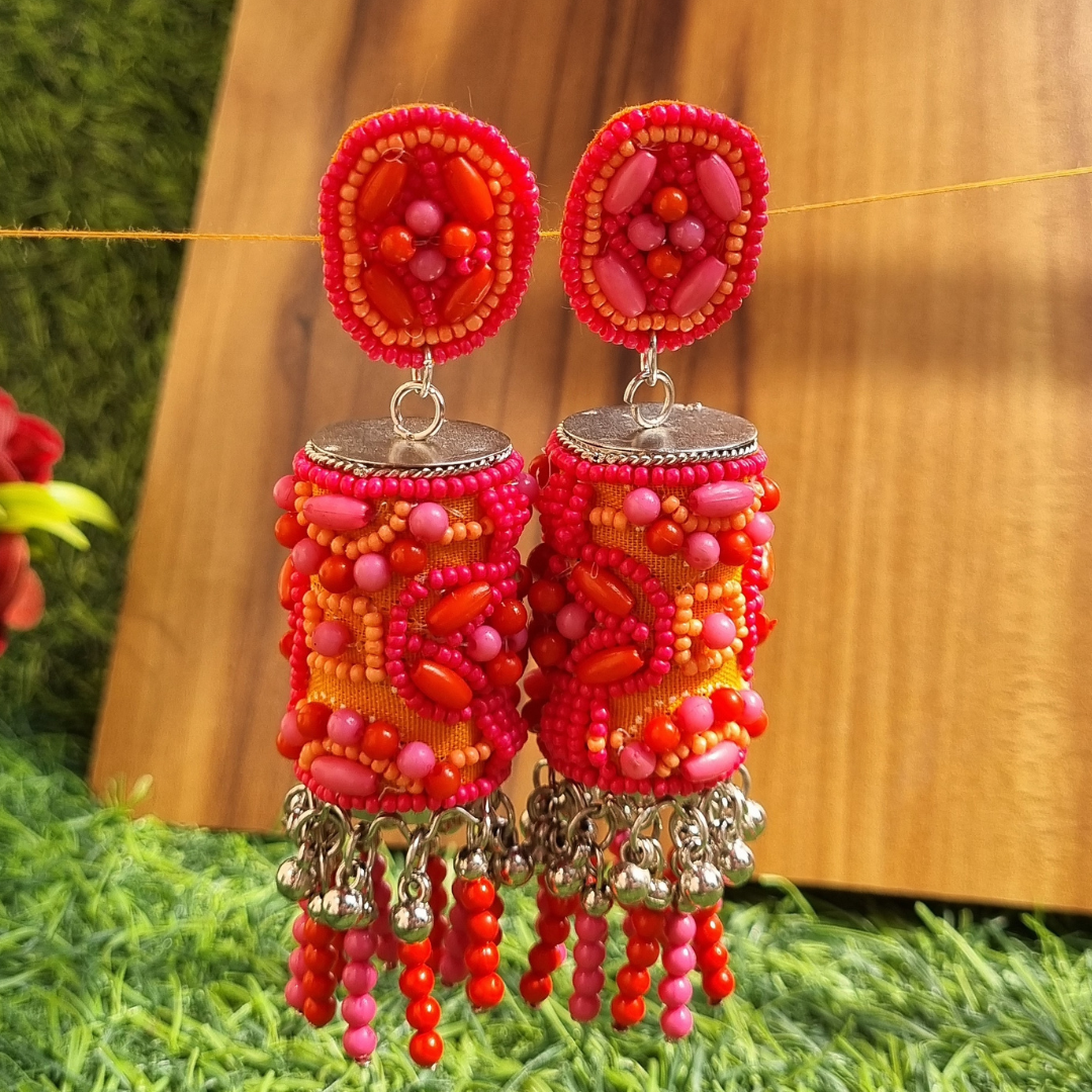 Beaded fabric jhumka