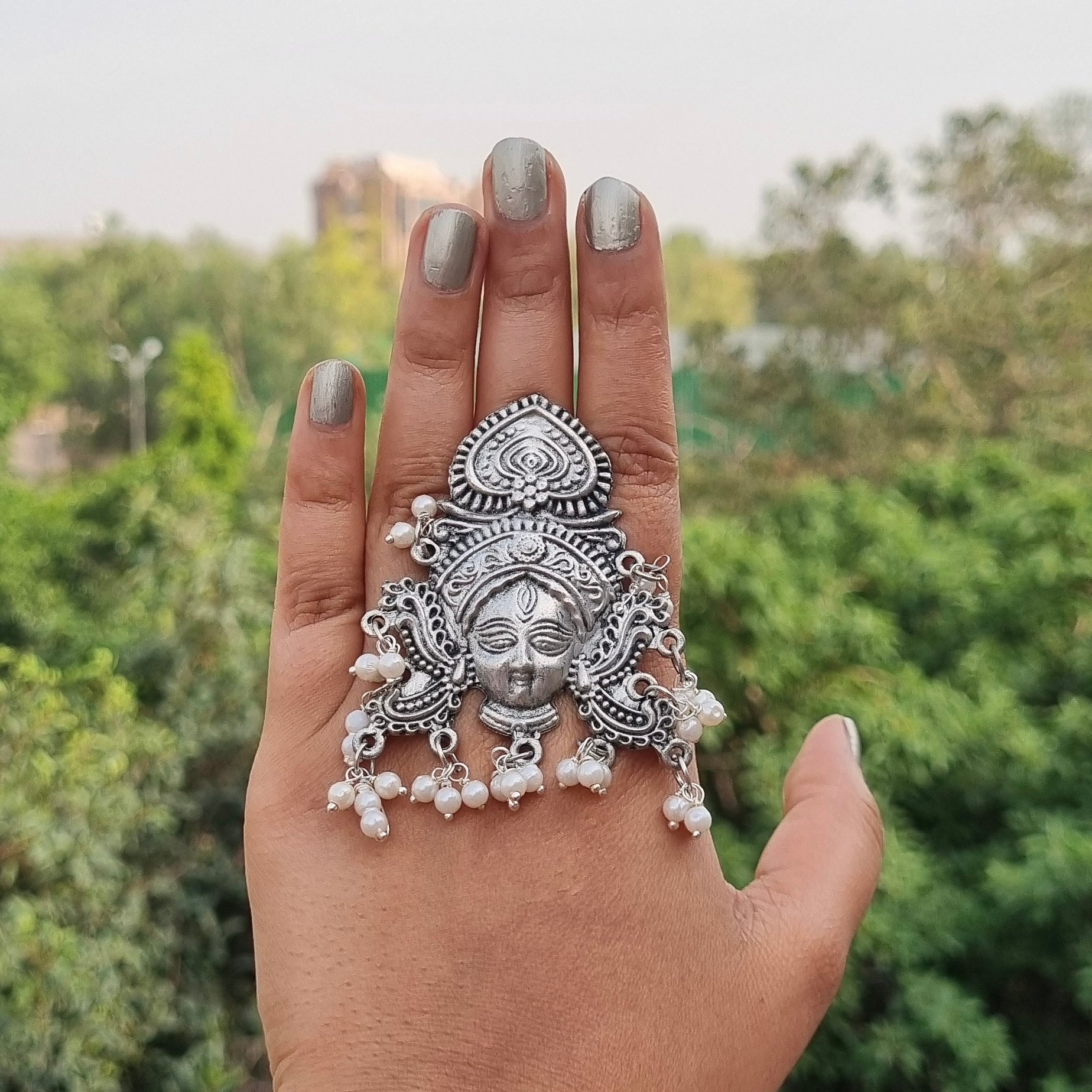 Durga oxidised Ring – Naari Gehna - Main Image