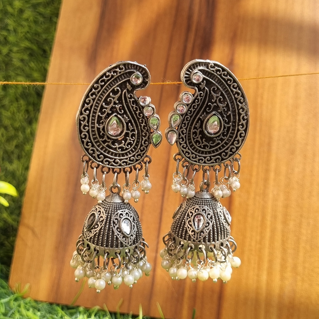 Stone oxidised Jhumka