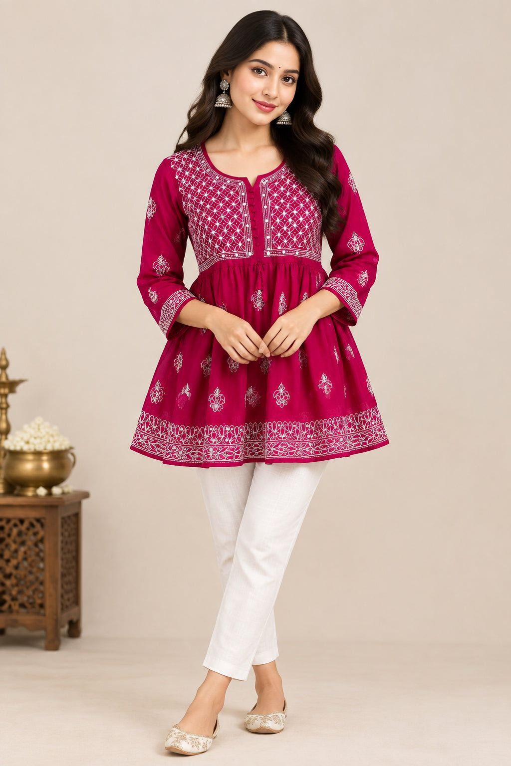 Rani color Chikankari kurti