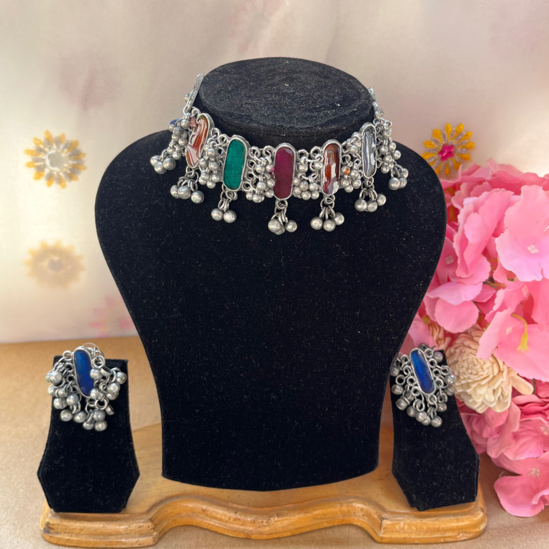 Enamel Ghunghru Choker Set