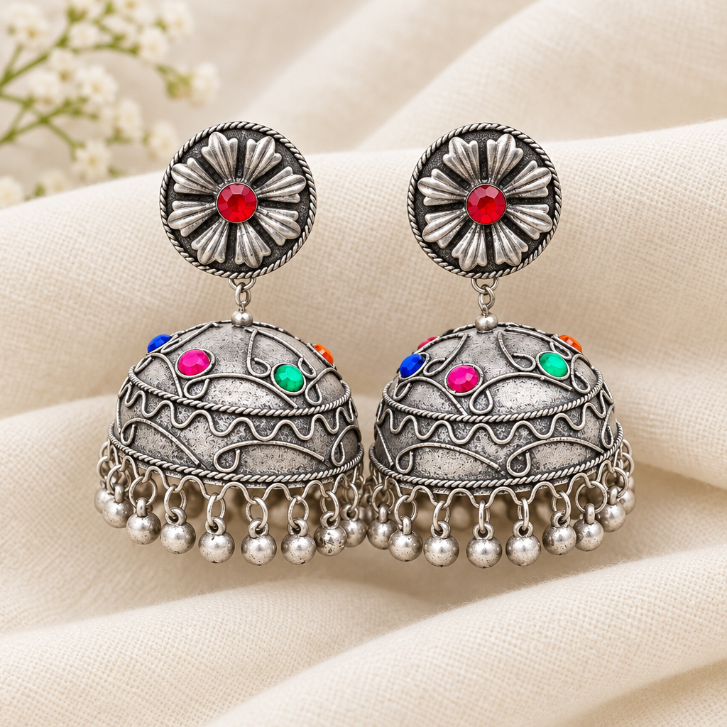 Stone Oxidised Jhumka