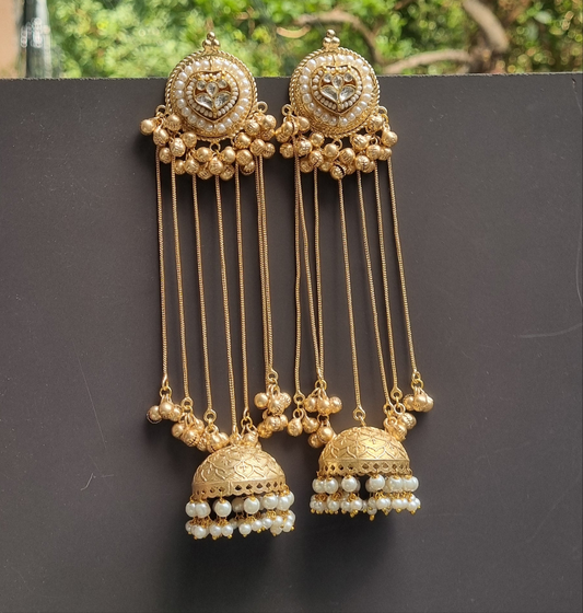 Golden Statement Pachi kundan long Jhumka