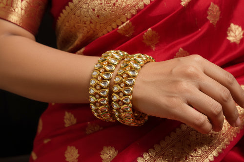 Gold Plated Kundan Kada/ Bangles-Pair