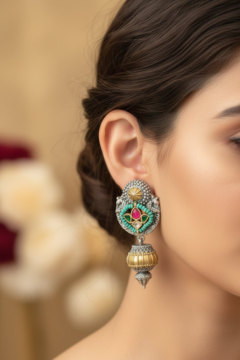 Areeba Dual tone Pachi Kundan Earrings