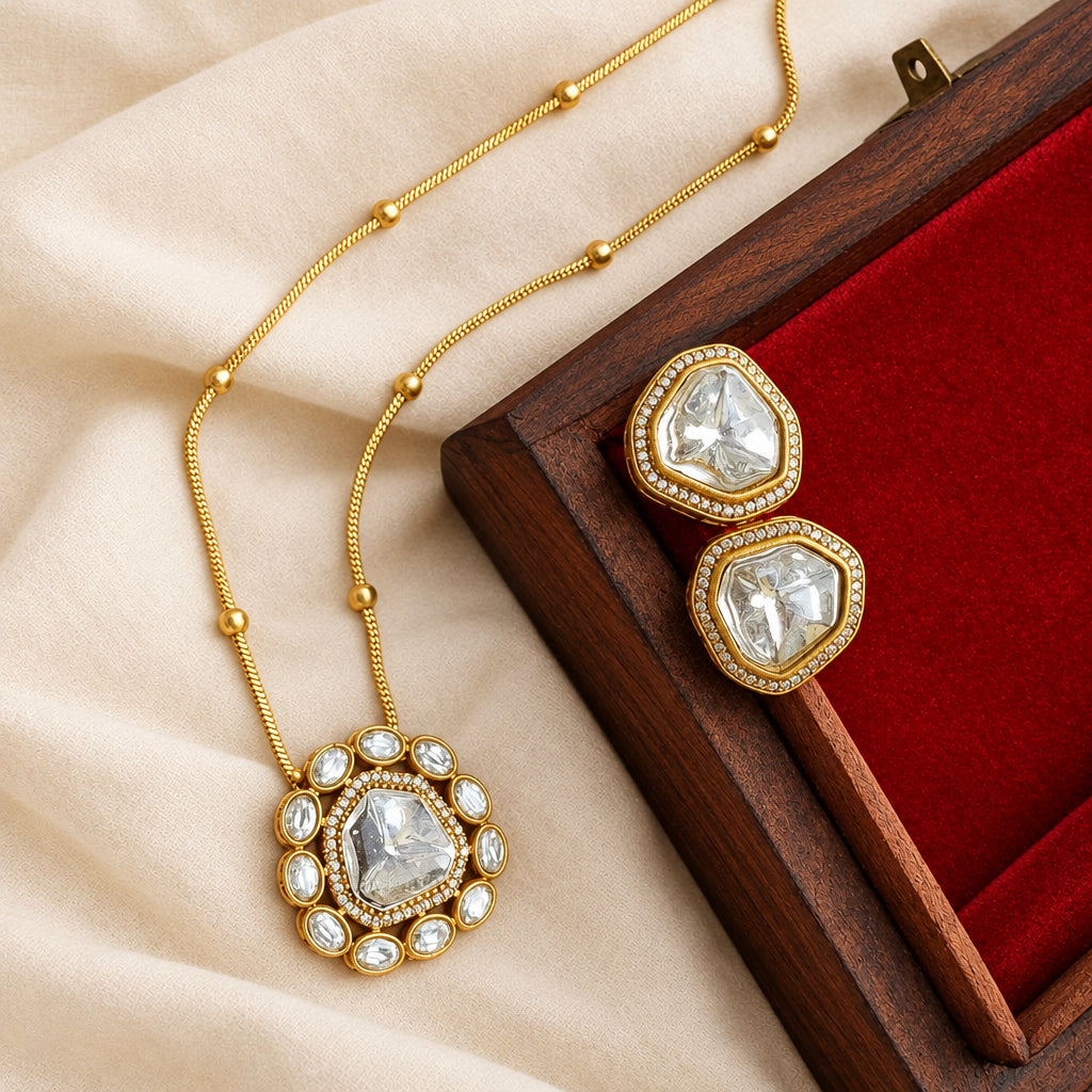 Polka Gold Kundan Chain Pendant Set