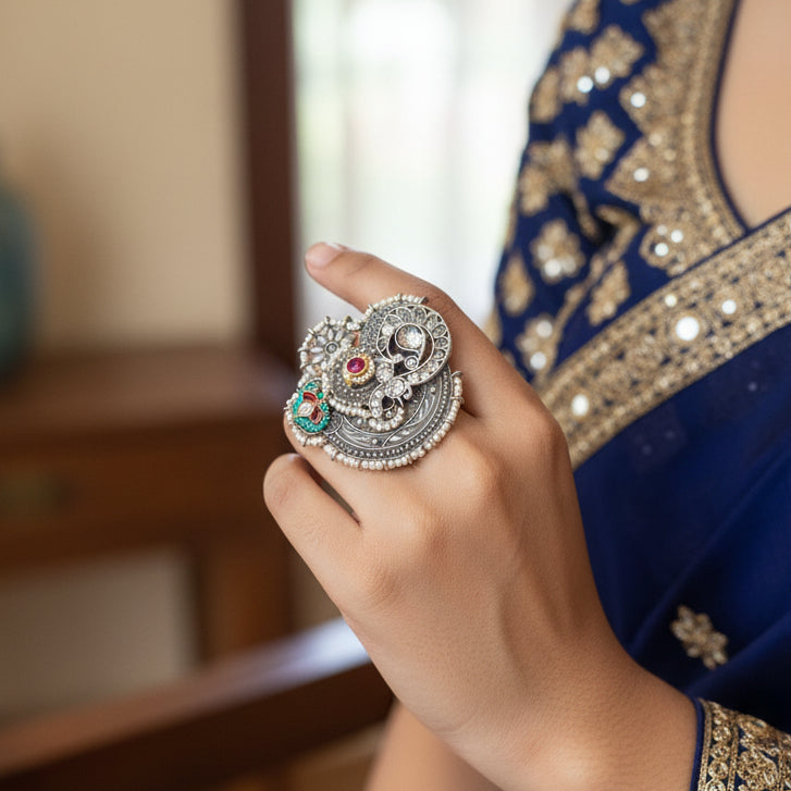 Pachi Kundan Statement Ring