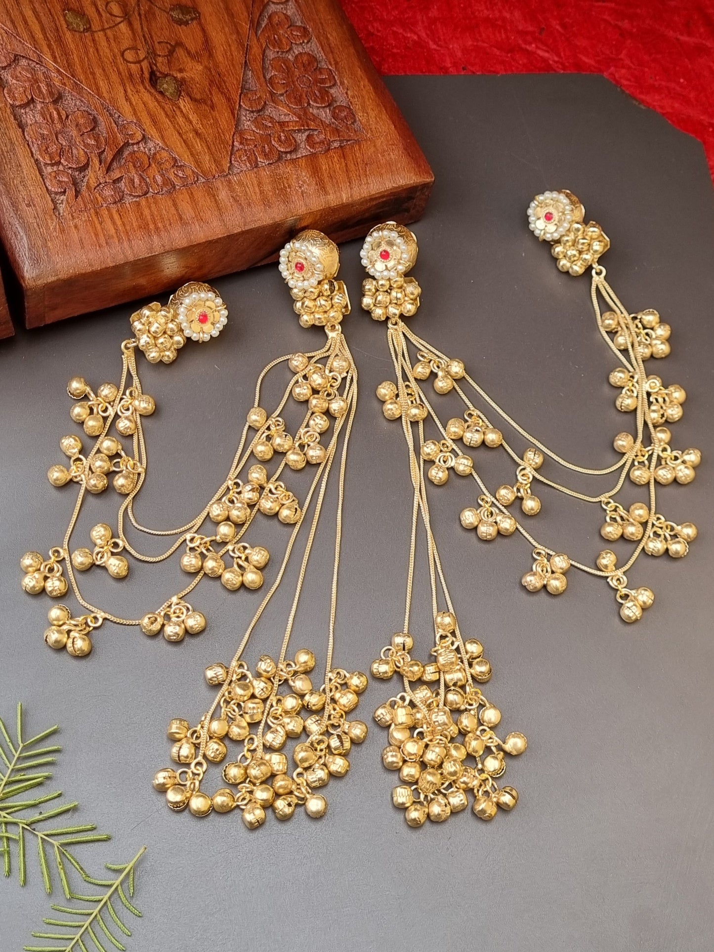 Sujata Golden Pachi Kundan Kashmiri Extension Earrings