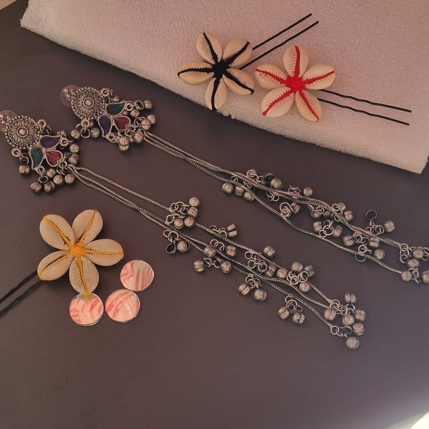 Silver Kashmiri Earrings- Oxidised