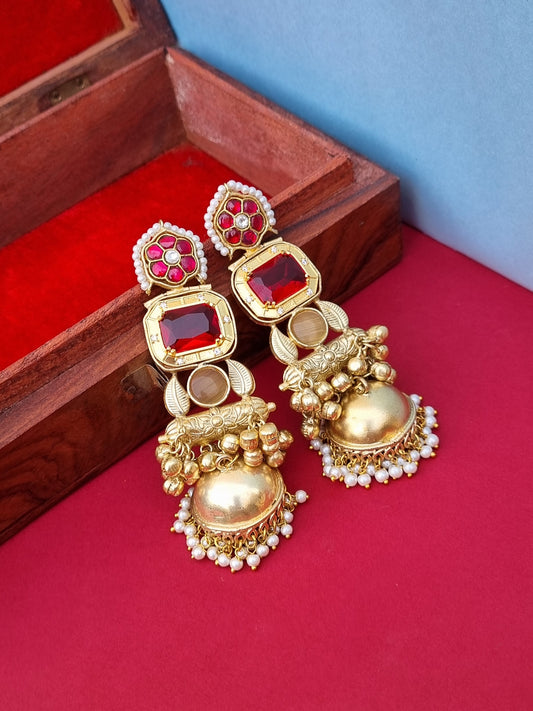 Golden Pachi kundan Statement Jhumka