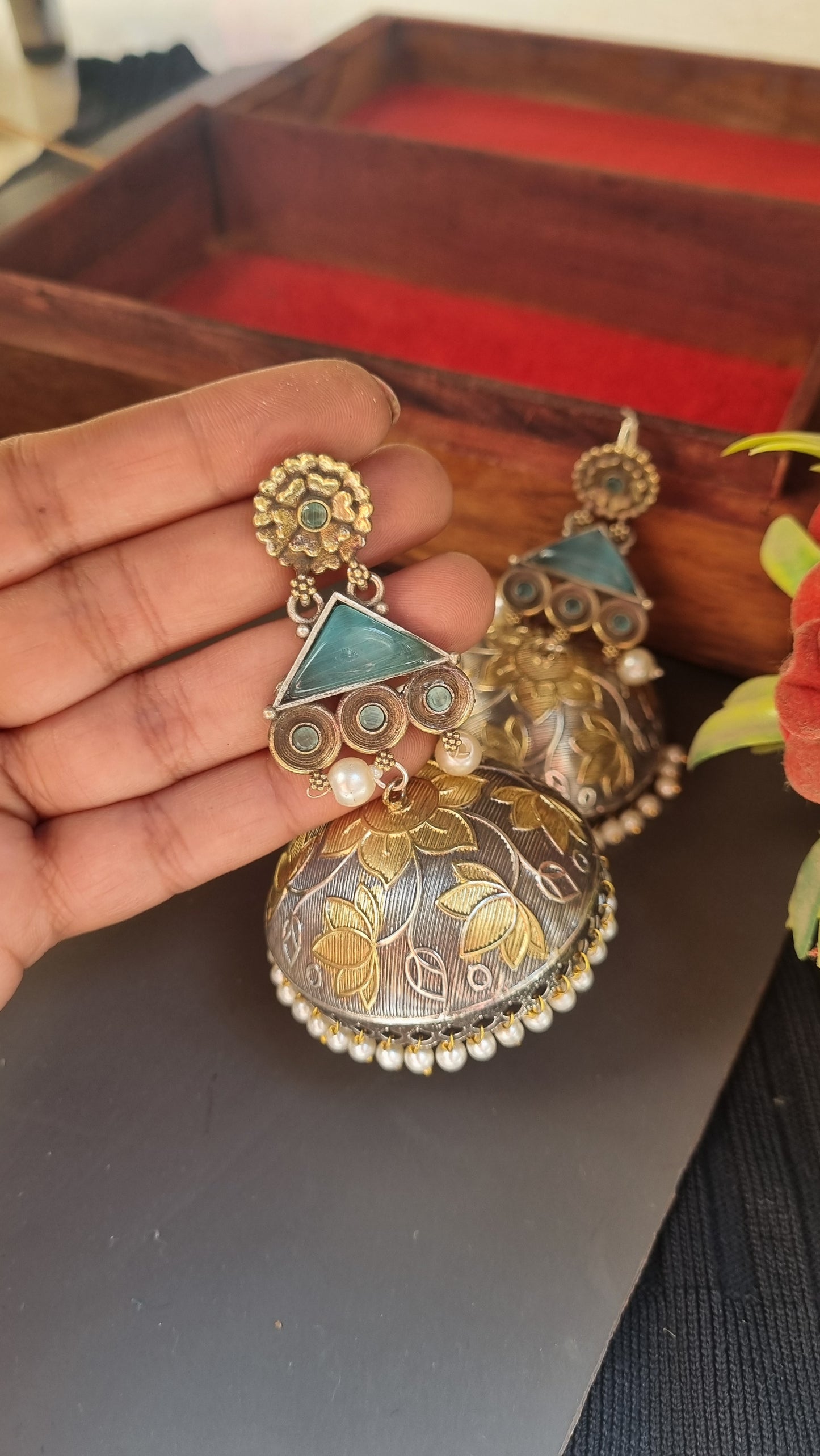 Sharjeena Brass Dual tone Jhumka -Bahara Collection