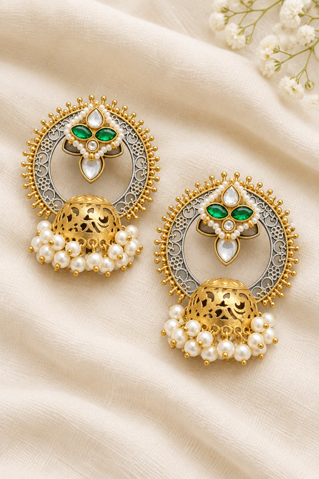 Dual tone Pachi Kundan Earrings