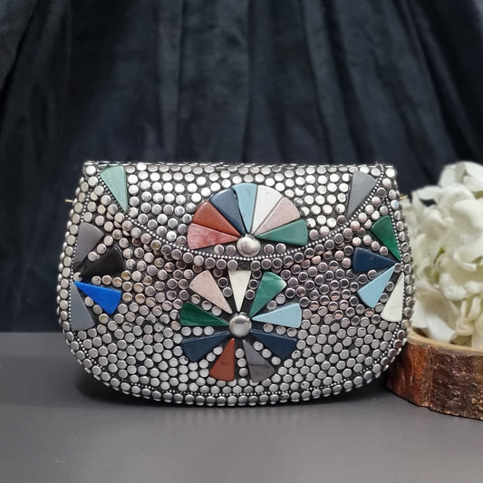 Silver metal bag with Sling chain