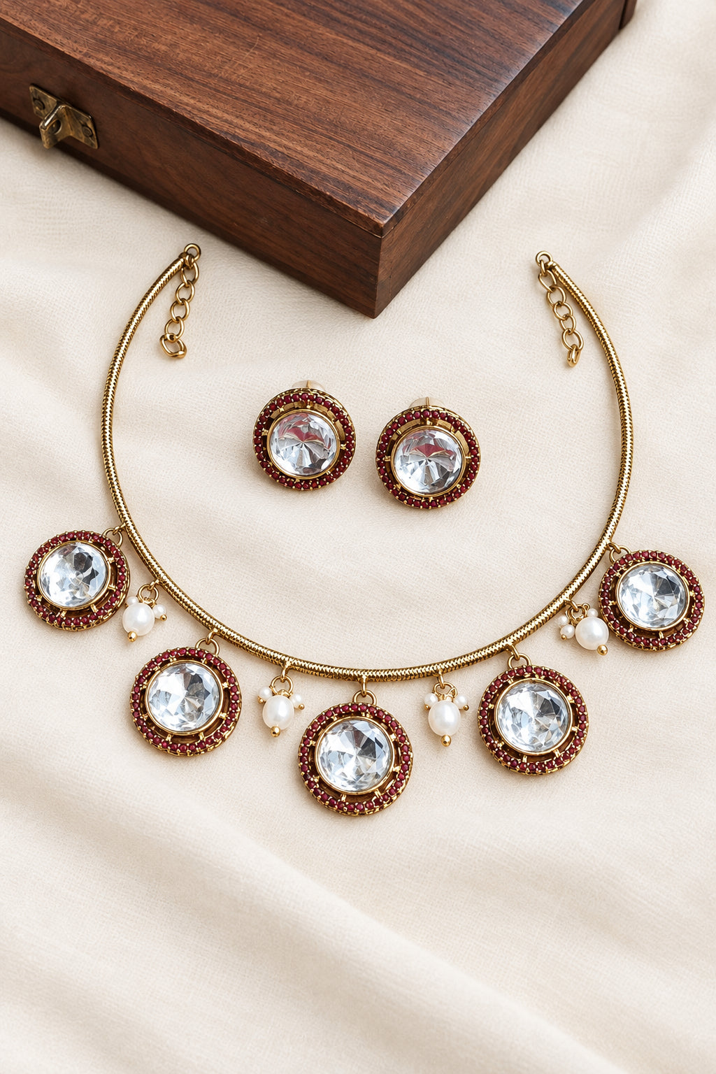 Ruby stone Kundan hasli set
