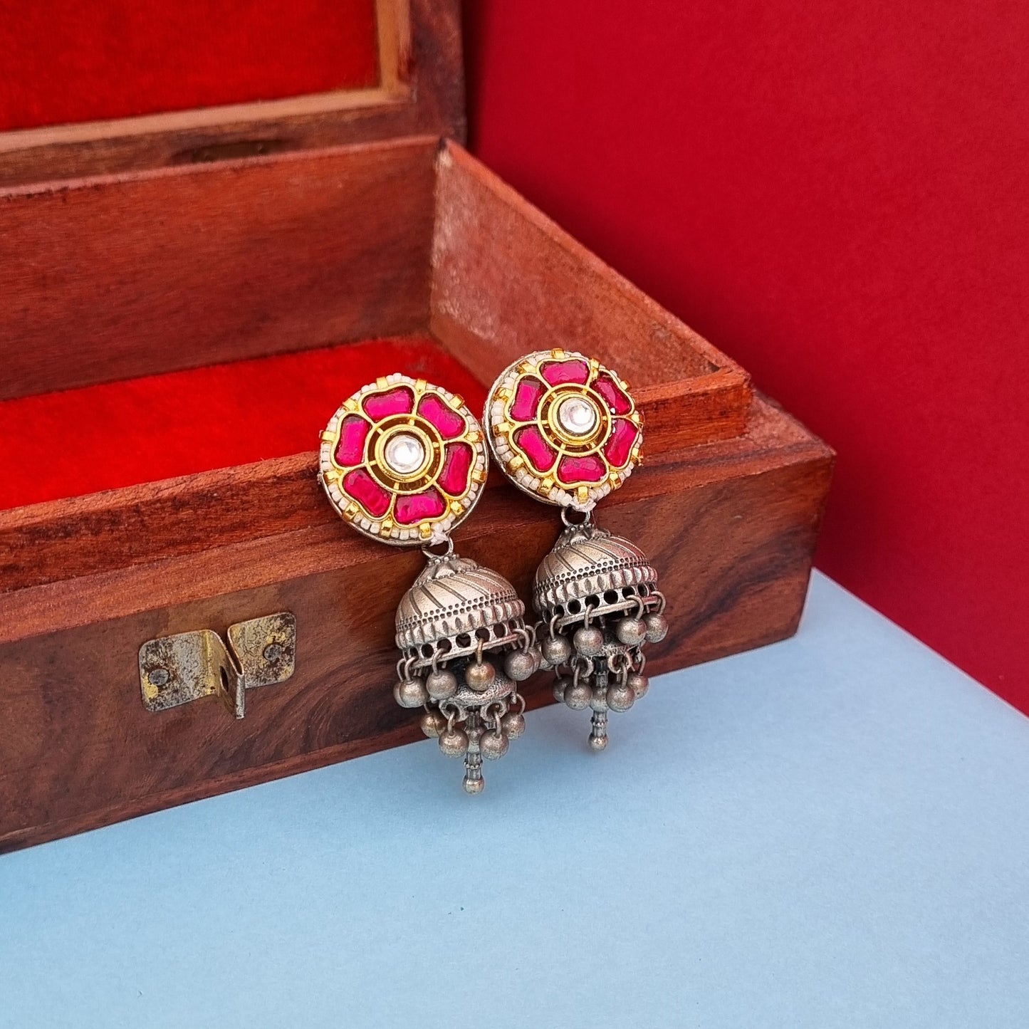 Silver Pachi kundan Jhumka