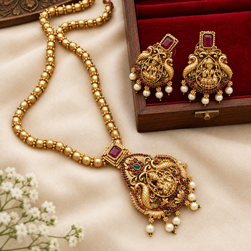 Laxmi Gold Chain Pendant Set- Temple Jewellery