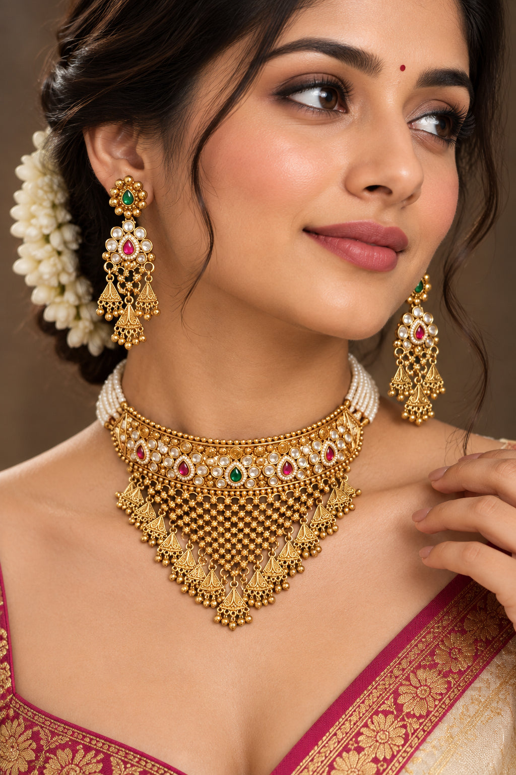 Mossinote Golden Choker Set- Rajasthani style