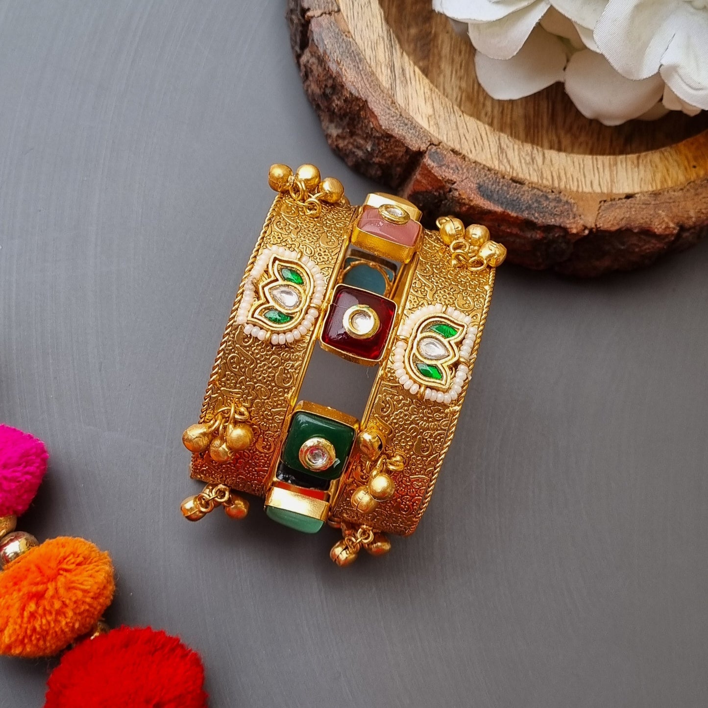 Pachi kundan Statement Golden Brass Handcuff