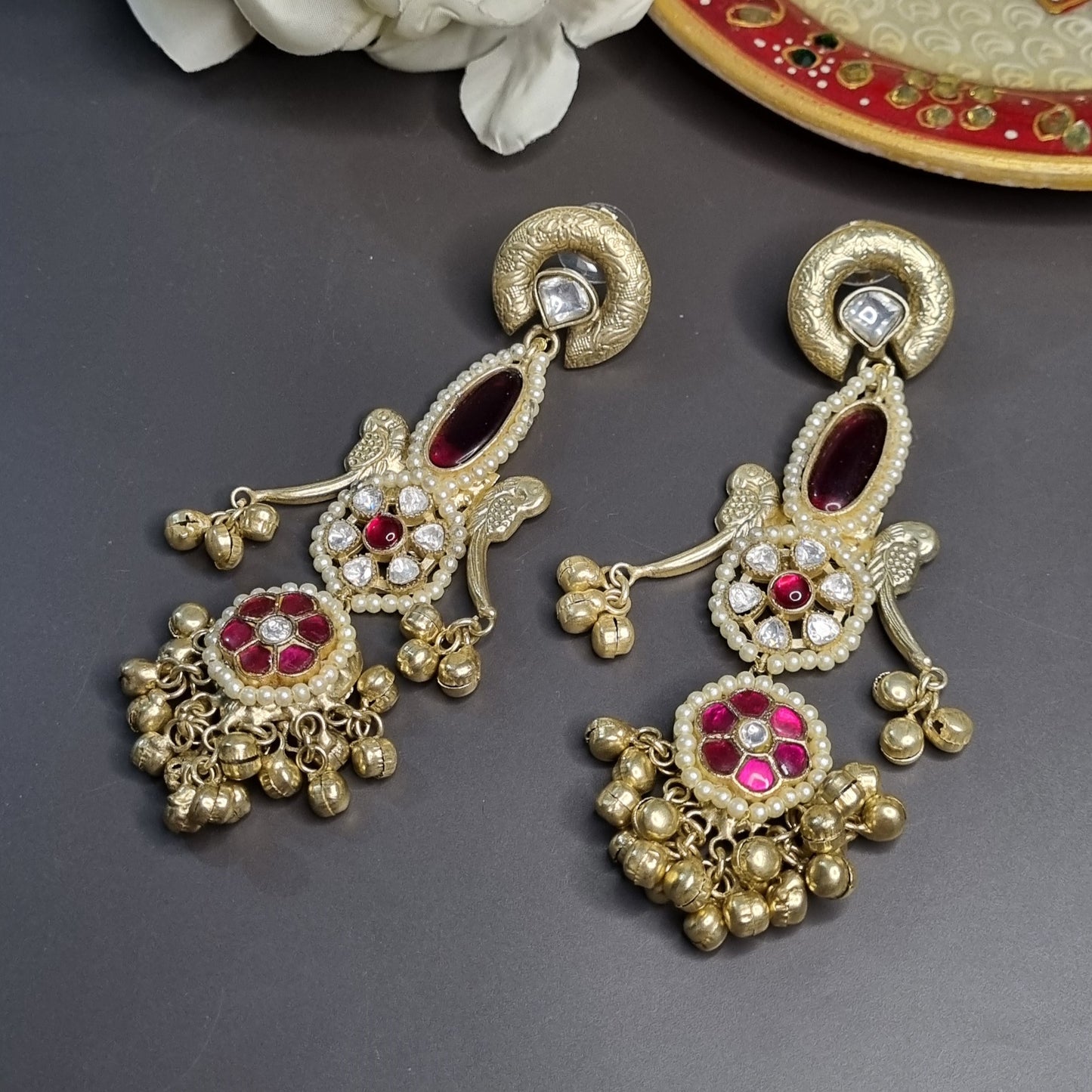 Pachi Kundan Golden Earrings