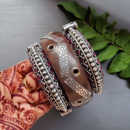 Brass- Wooden Stack Set of 3