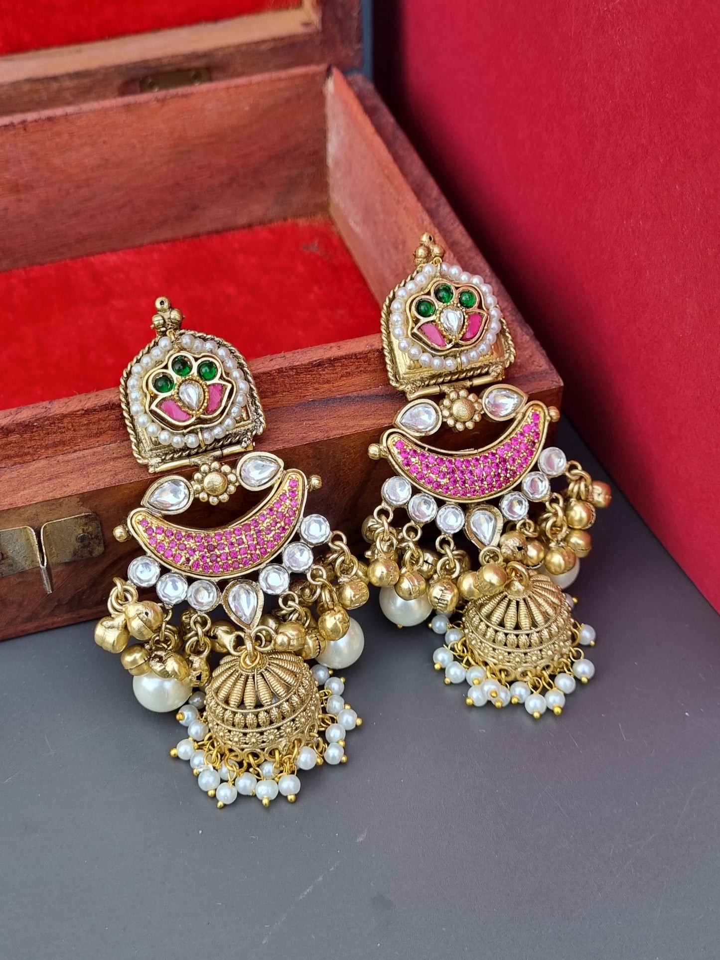Asma Golden Polki Pachi Statement Jhumka