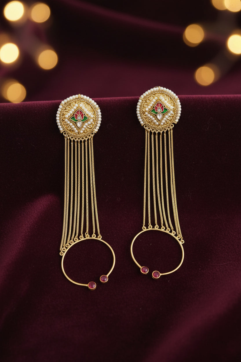 Golden Pachi Kundan Kashmiri Extension Earcuff