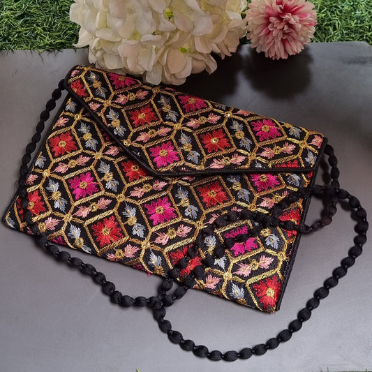 Embroidery mini black boho Bag