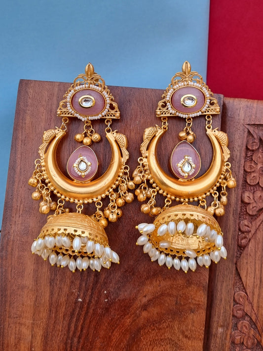 Golden pachi kundan Statement Jhumka