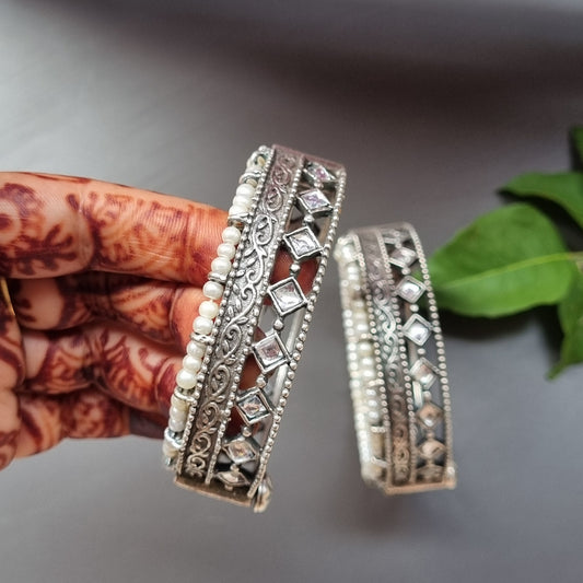 White stone Brass Kada- single