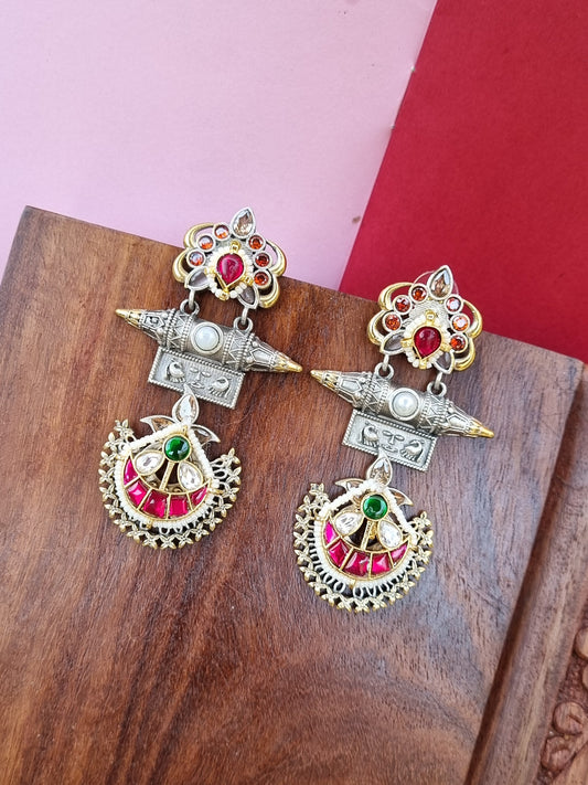 Pachi kundan Dual Tone Statement Earrings