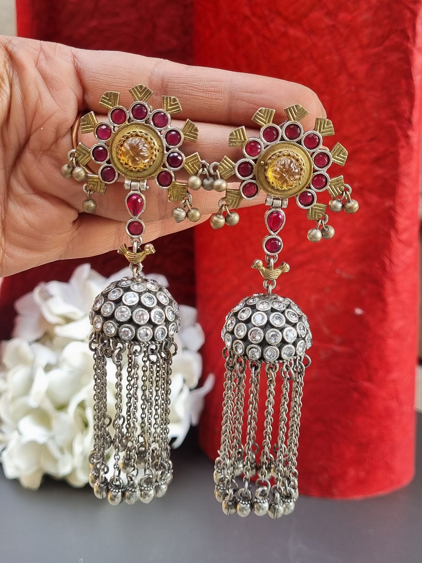 Moina Brass Stone Jhumki- Kashmiri Earrings