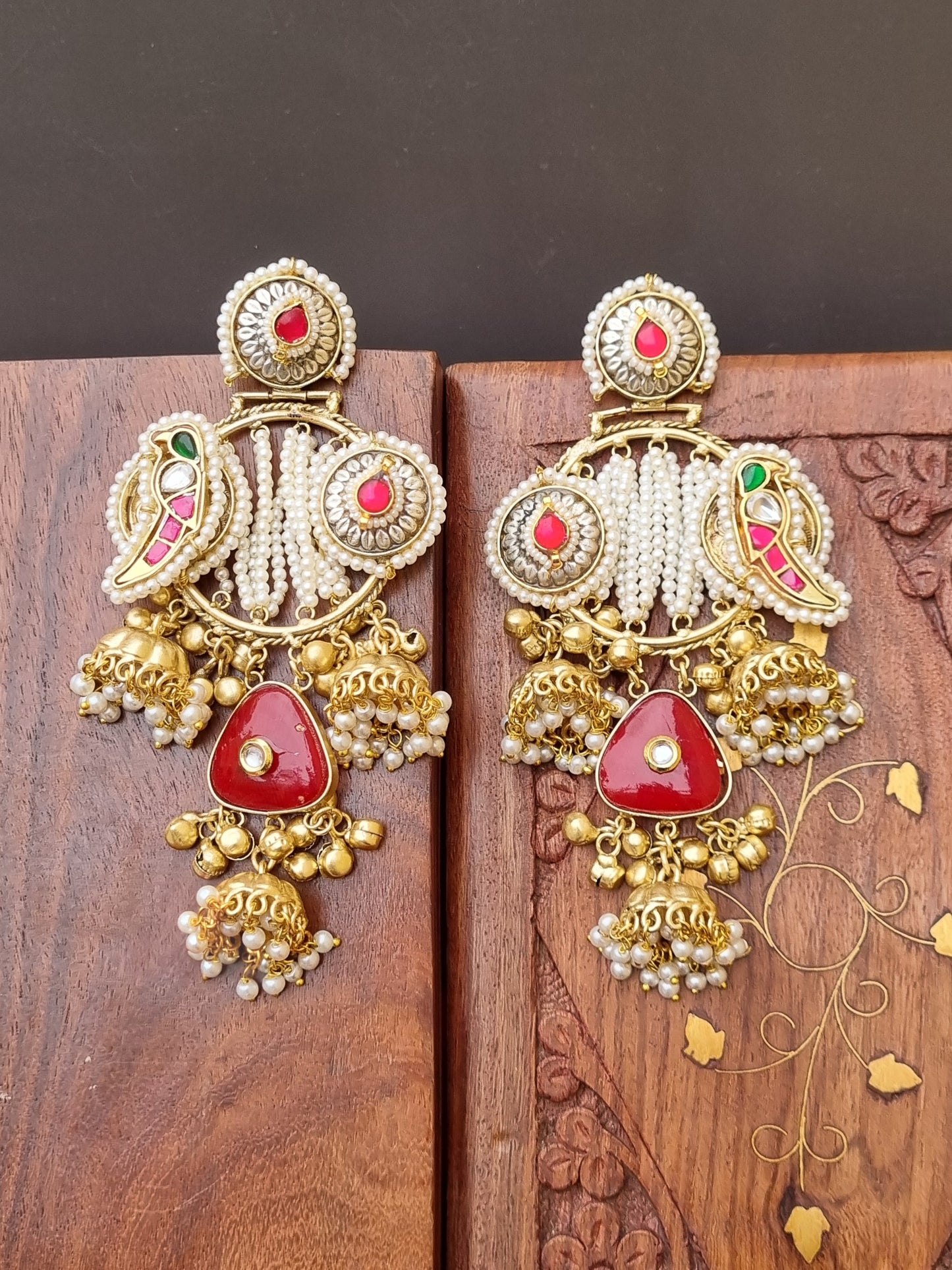 Hema Golden Pachi Kundan Statement Jhumka/Earrings
