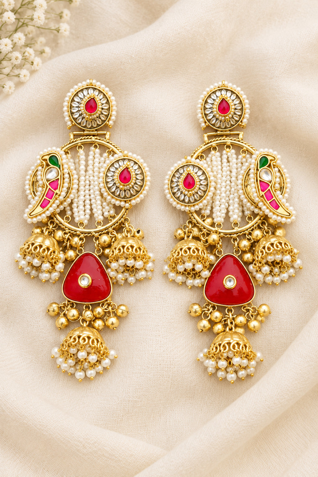 Hema Golden Pachi Kundan Statement Jhumka/Earrings