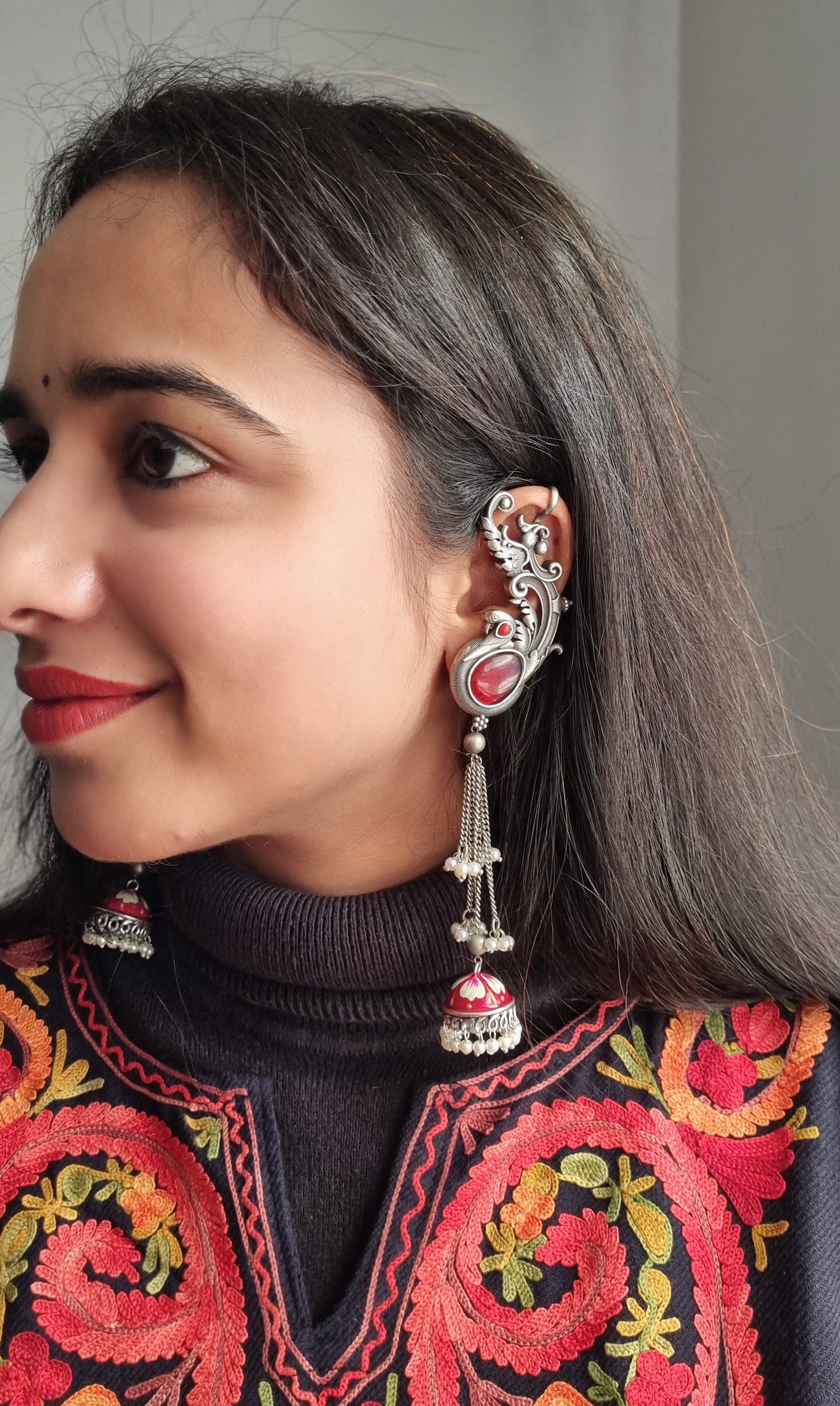 Peacock Handpainted kashmiri Earcuff