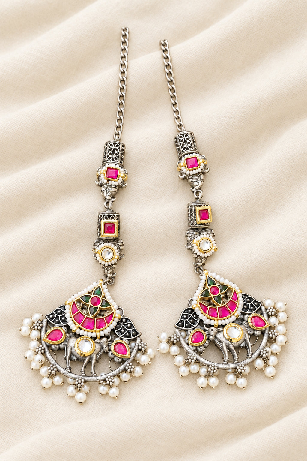 Nandi Fusion Pachi Earchain Earrings- Brass