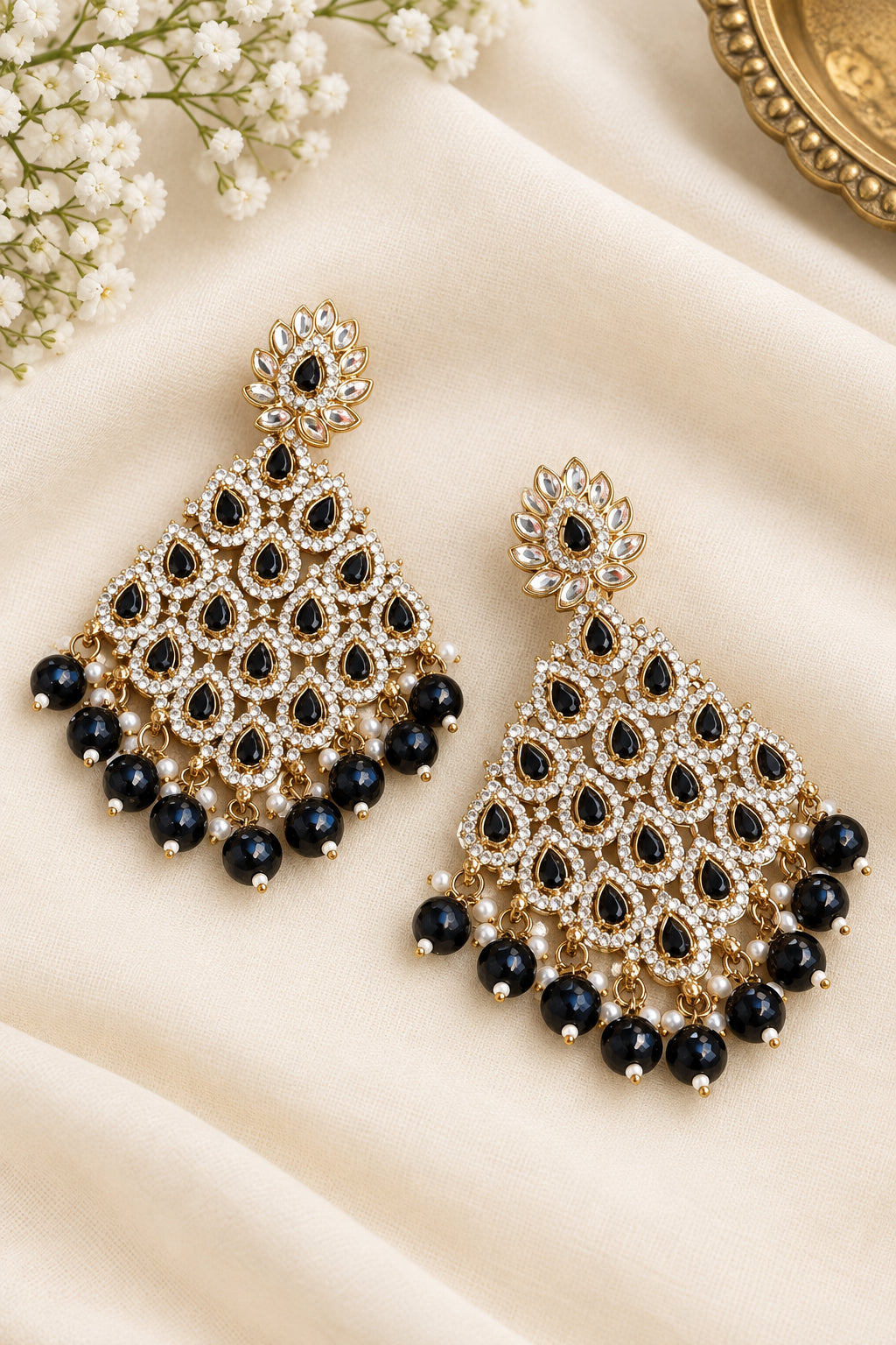 Pakhi Kundan Chandbalis - Black
