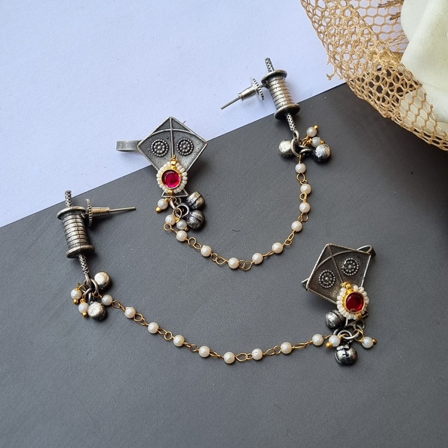 Pachi Kundan Fusion Earcuffs- Kite