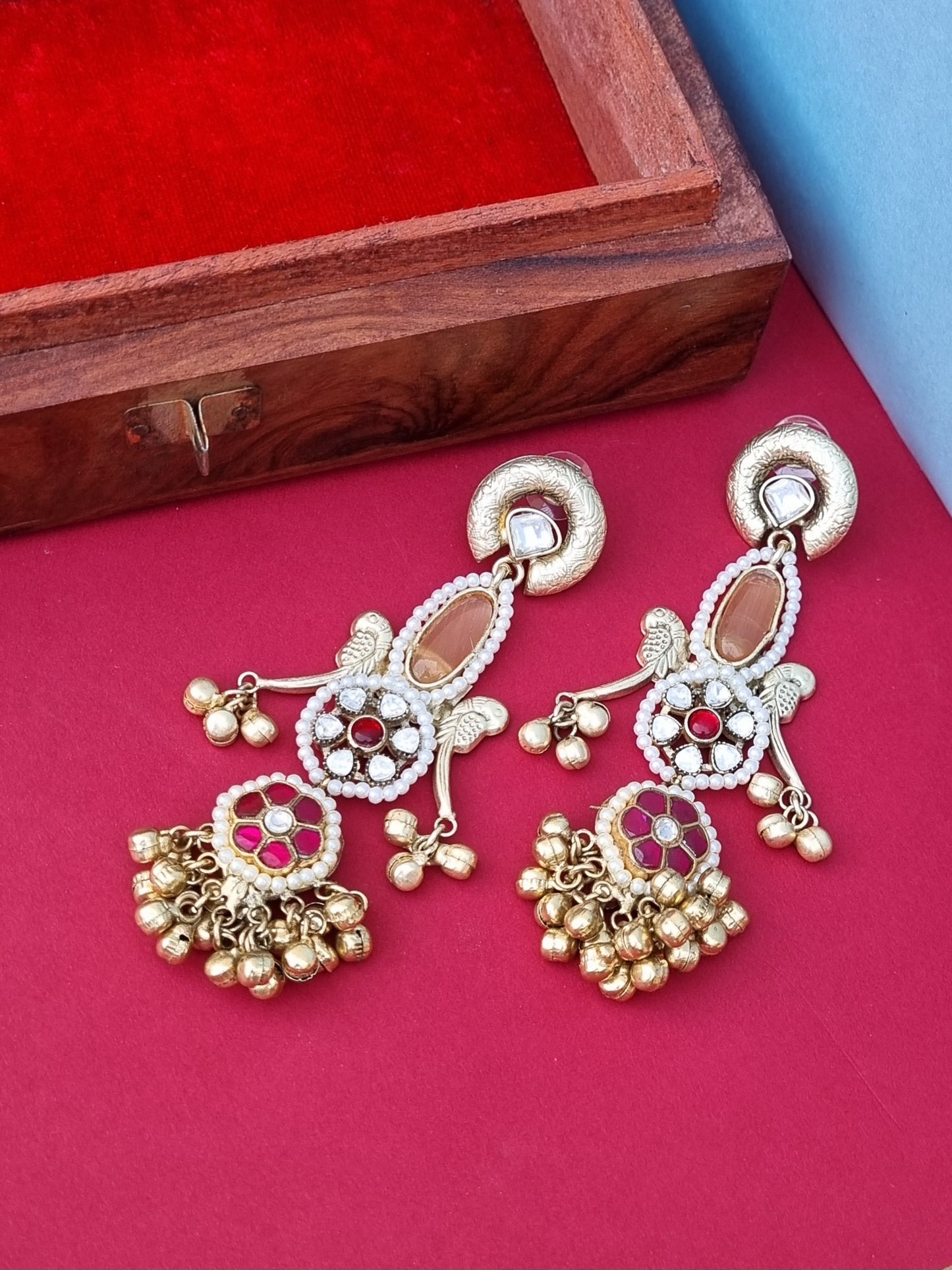 Pachi Kundan Golden Earrings