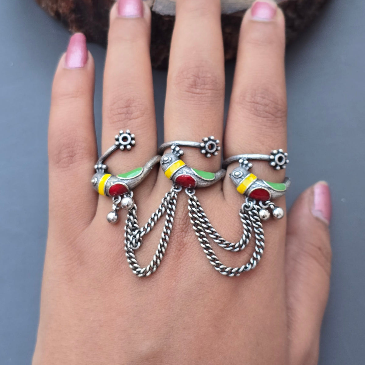 3 finger amrpali Brass Ring